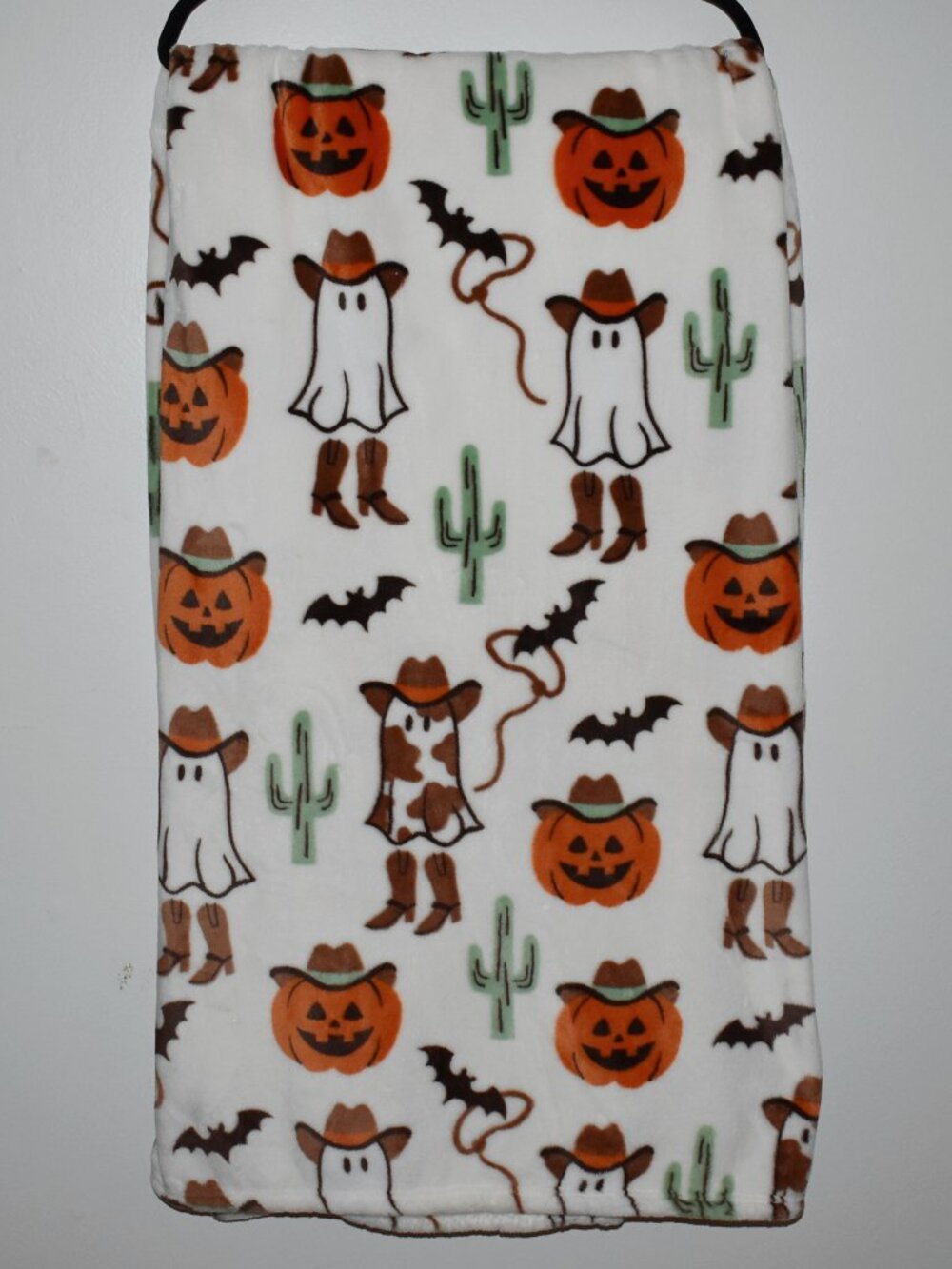 Halloween Western Cowboy Ghost Bat Jack O Lantern Pumpkin Fleece Throw Blanket